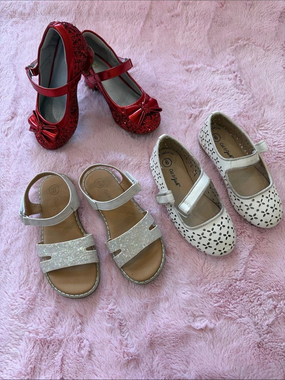 Girls Red Glitter Mary Janes and White Sandals - Kids Shoes Set